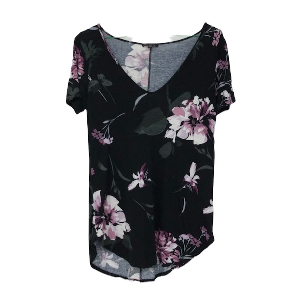 Dynamite black purple floral V-Neck casual t-shirt XS